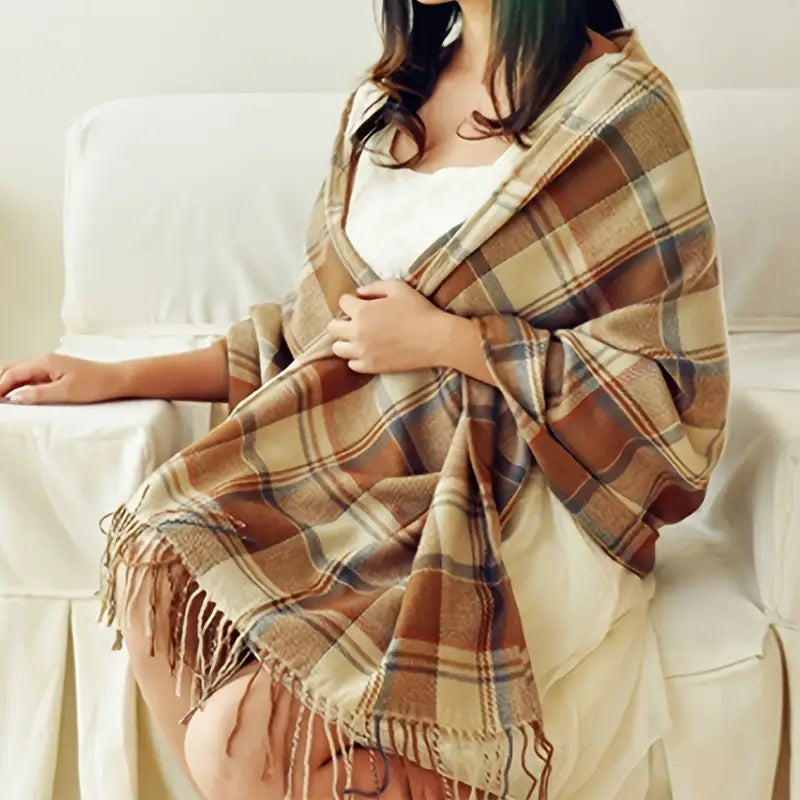 Damessjaal - Kwastjes - Lichtgewicht - Grote sjaal - Oversized deken sjaal-Boetiek Moda