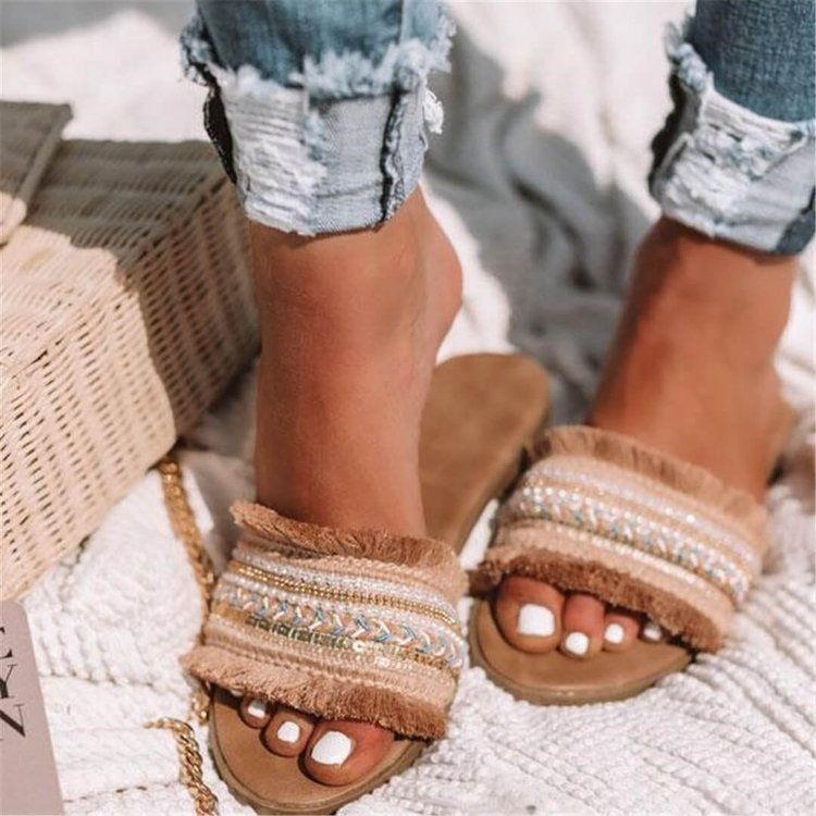 Damesslippers - Boho - Slip-On - Platte Sandalen - Dames Sandalen-Boetiek Moda