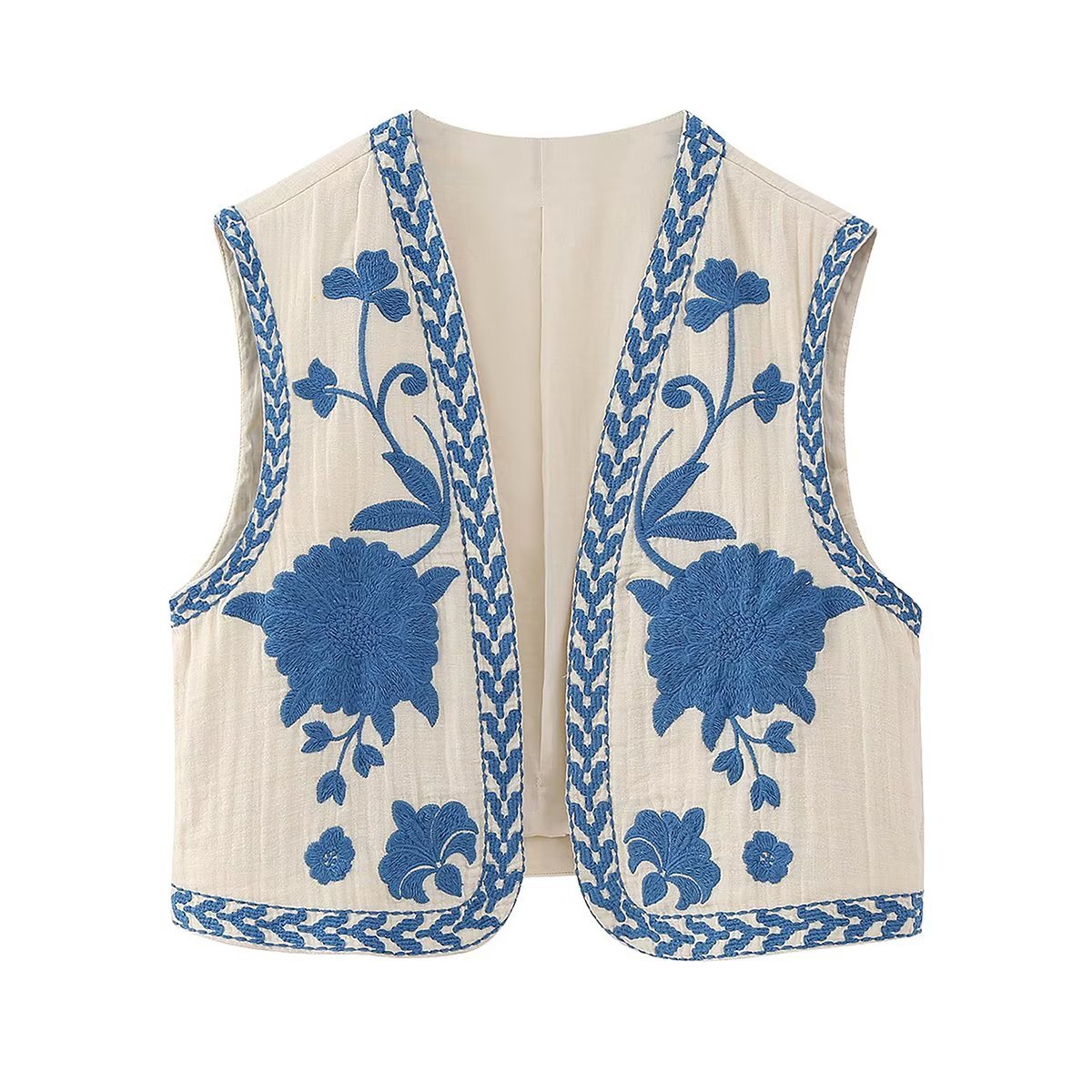 Damesvest - Bloemen Cropped Open Front Mouwloos Vest-Boetiek Moda