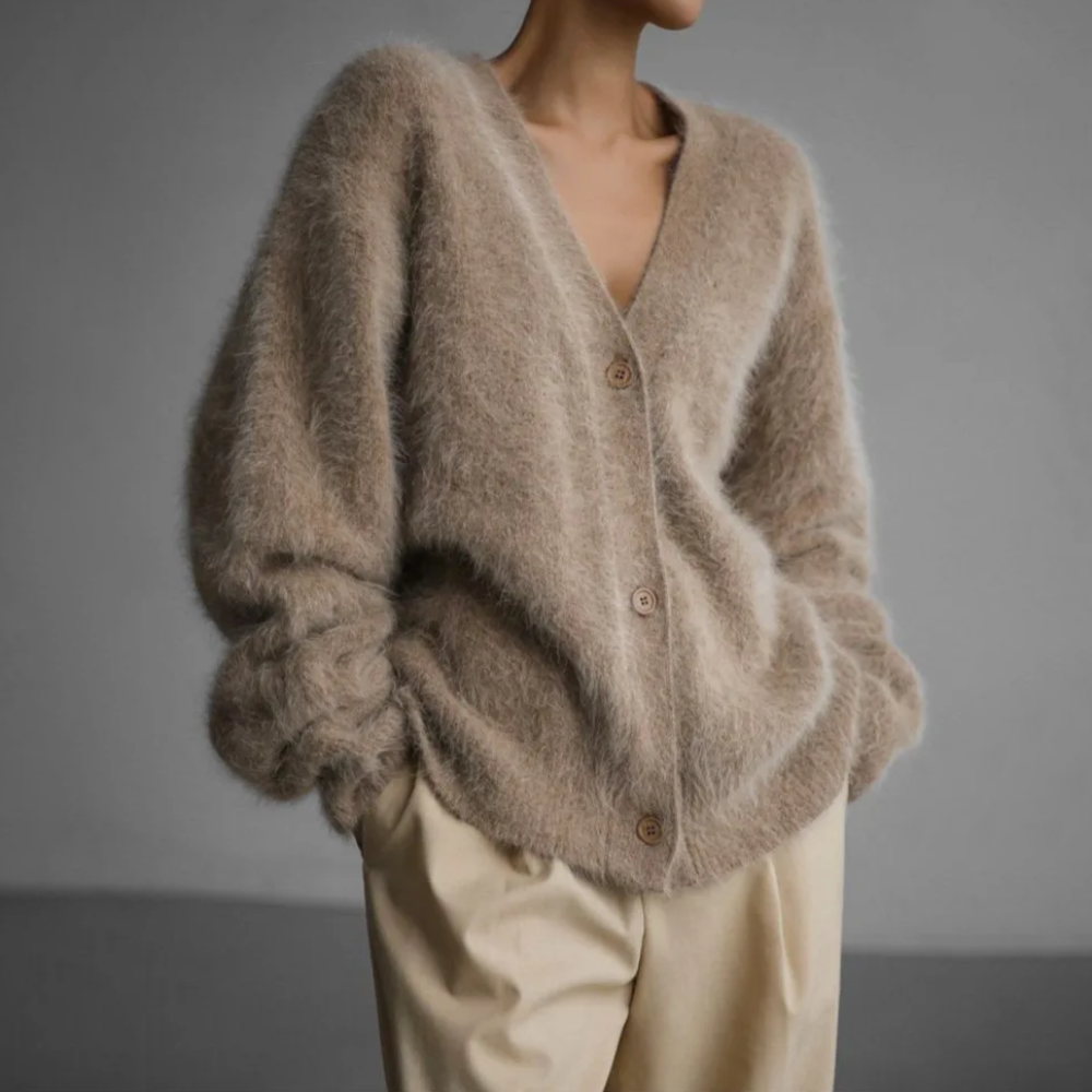 Damesvest - Fuzzy - Knoopsluiting - Gebreid vest - Oversized vest-Boetiek Moda