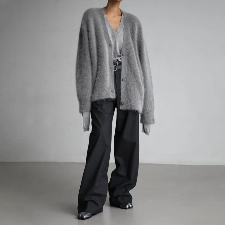 Damesvest - Fuzzy - Knoopsluiting - Gebreid vest - Oversized vest-Boetiek Moda