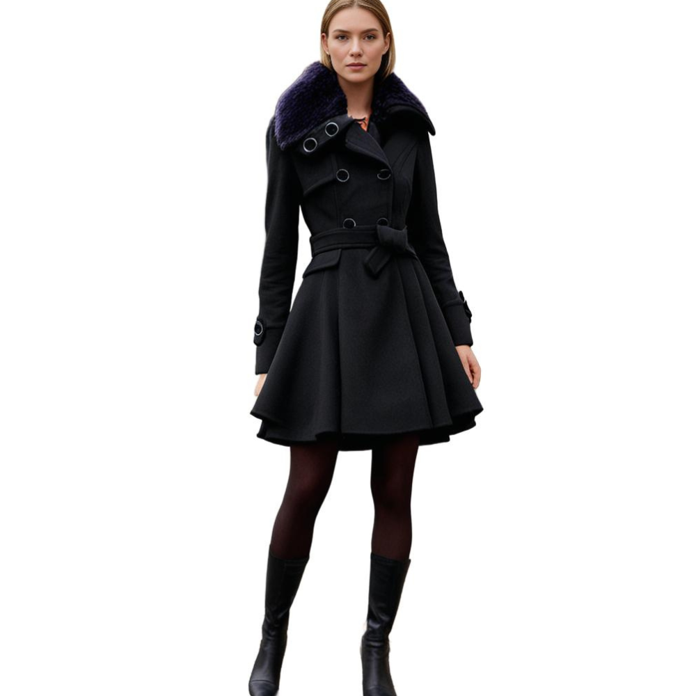 Dameswinterjas - Dubbelrijks - Riem - Prinsessenjas - Wintertrenchcoat-Boetiek Moda
