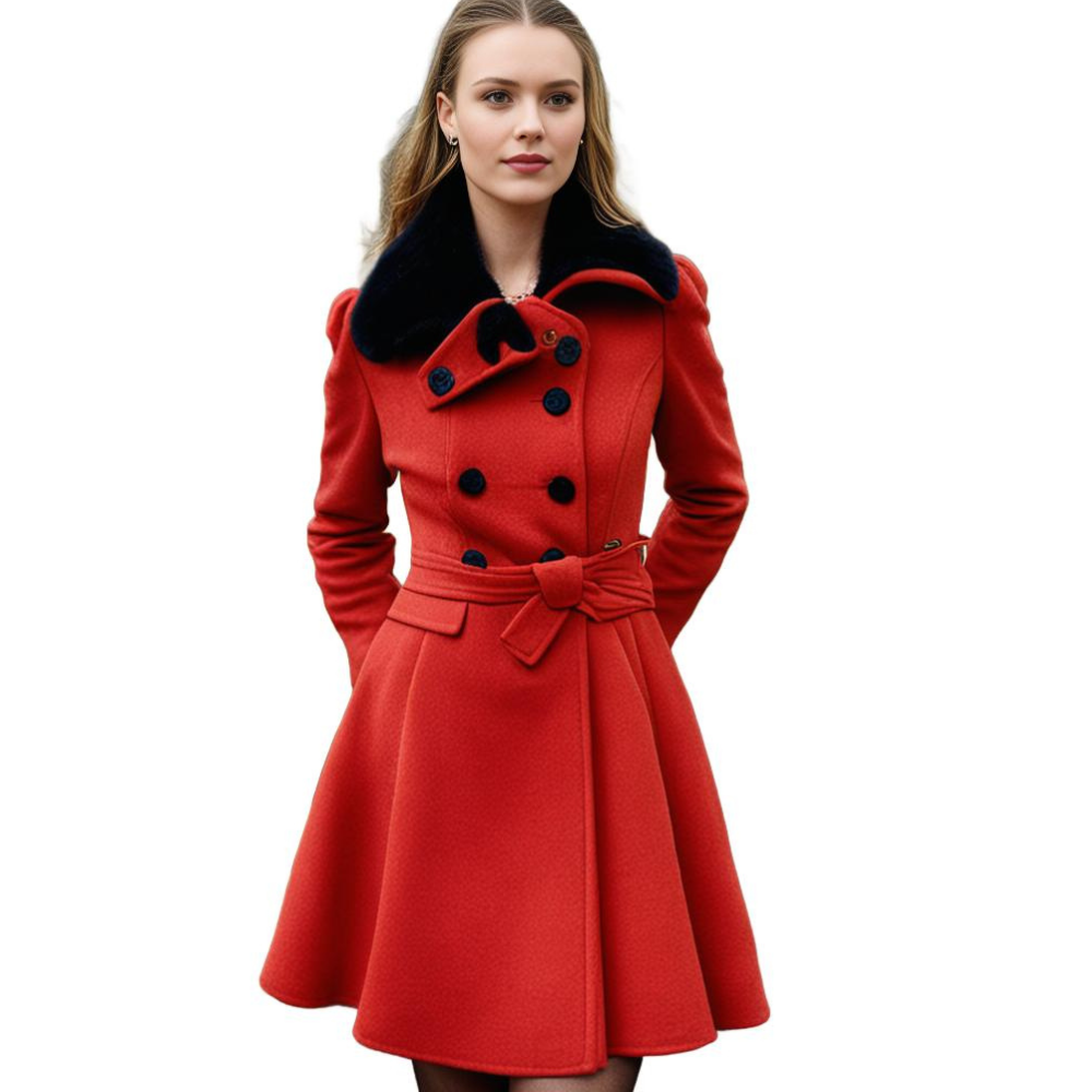 Dameswinterjas - Dubbelrijks - Riem - Prinsessenjas - Wintertrenchcoat-Boetiek Moda
