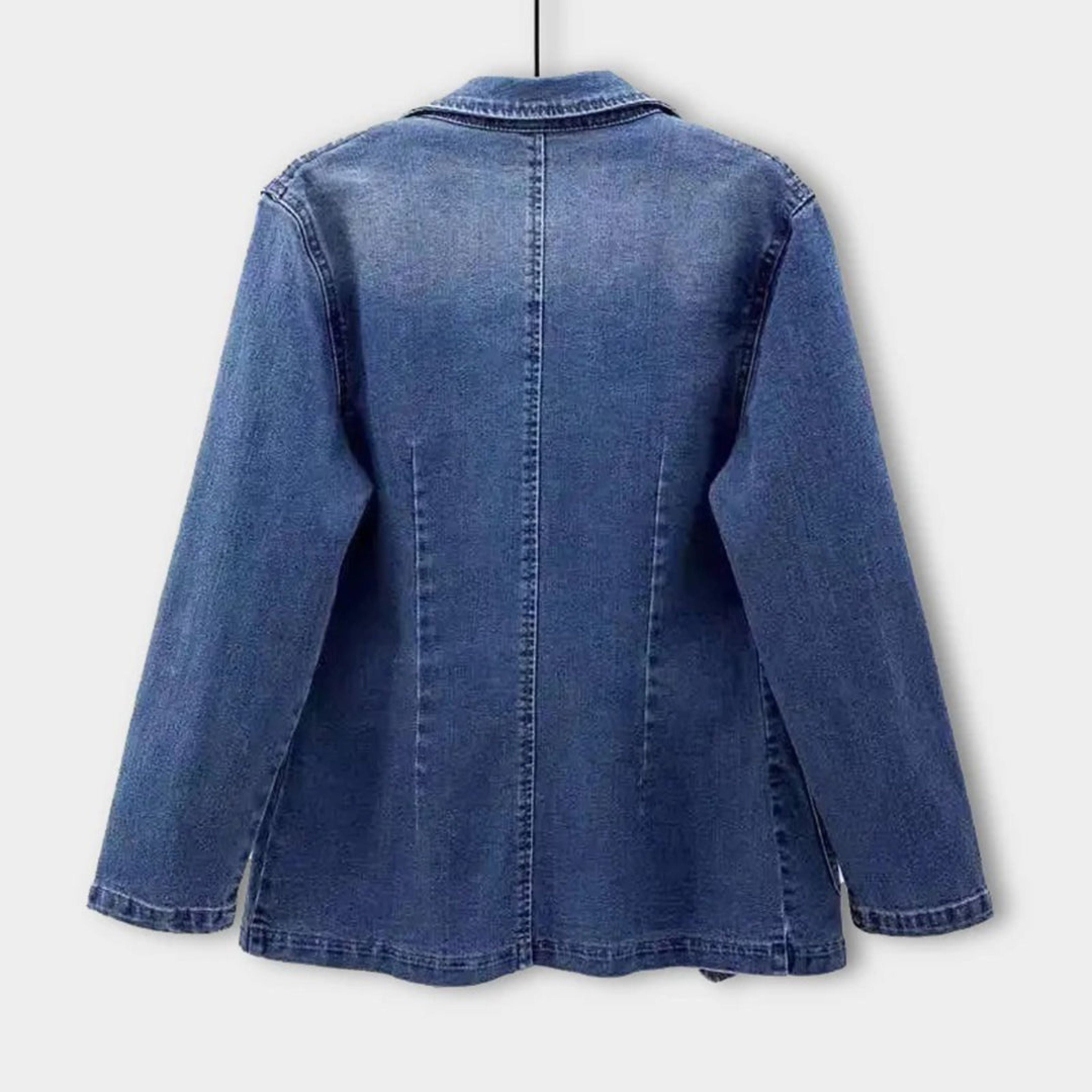 Denim Blazer - Casual Loose Fit Single Breasted Denim Blazerjack voor dames-Boetiek Moda