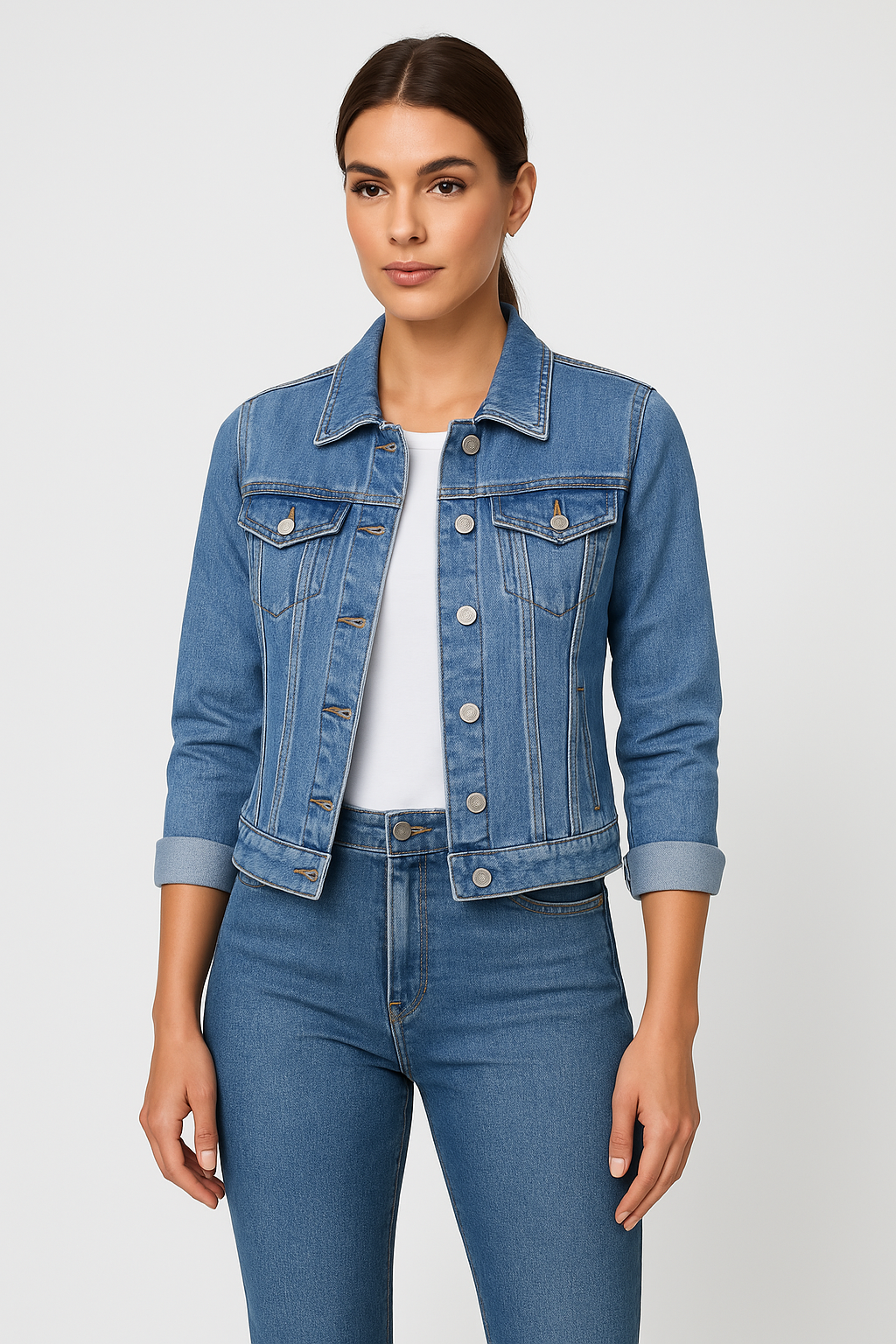 Denim Jasje - Klassiek kort slim fit denim jasje voor dames-Boetiek Moda
