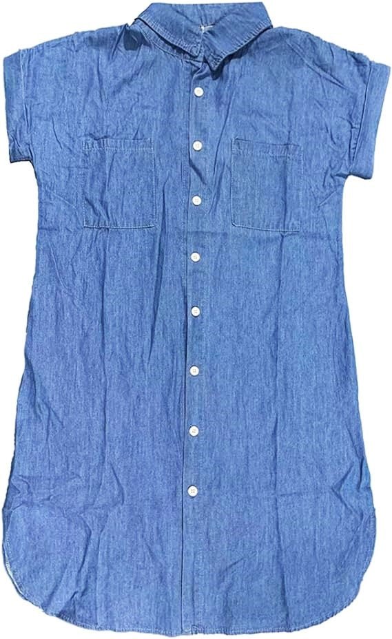 Denim Jurk - Korte Mouw - Los model - Overhemd Jurk - Button-Up Jurk-Boetiek Moda