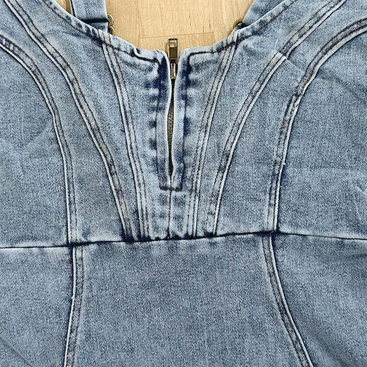 Denim Jurk - Mouwloos - Knielang - Bodycon Jurk - Casual Jurk-Boetiek Moda