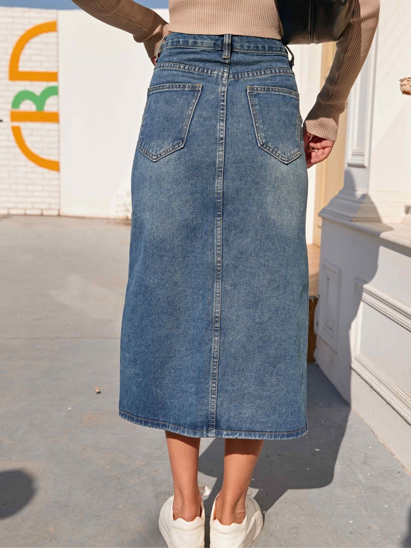 Denim Rok | Hoge taille | Split | Koker Rok | Midi Rok-Boetiek Moda