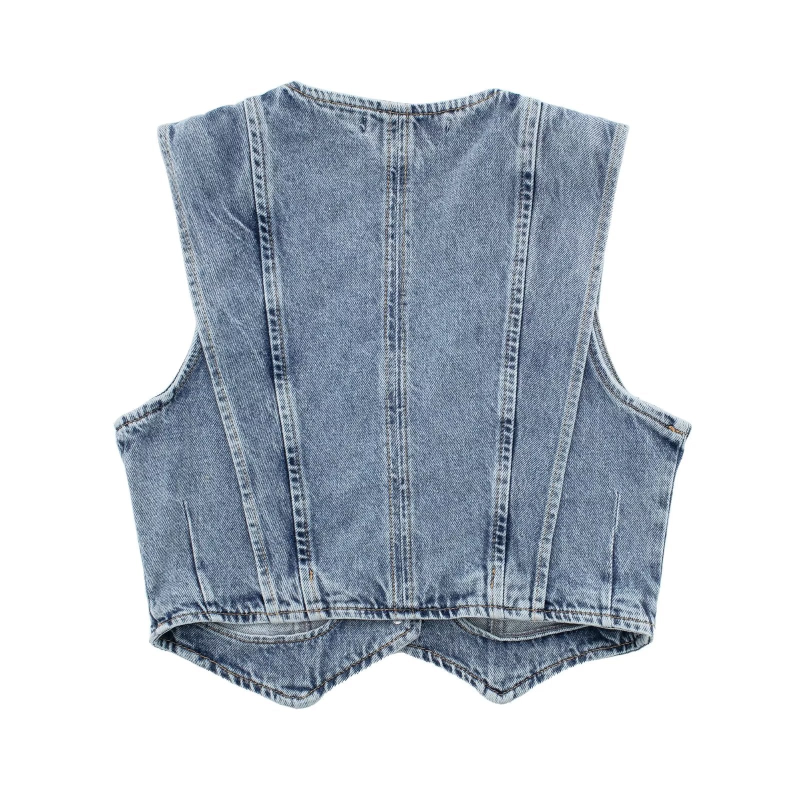 Denim Vest | Mouwloos | Knoopsluiting | Cropped Denim Vest | Vrouwenvest-Boetiek Moda