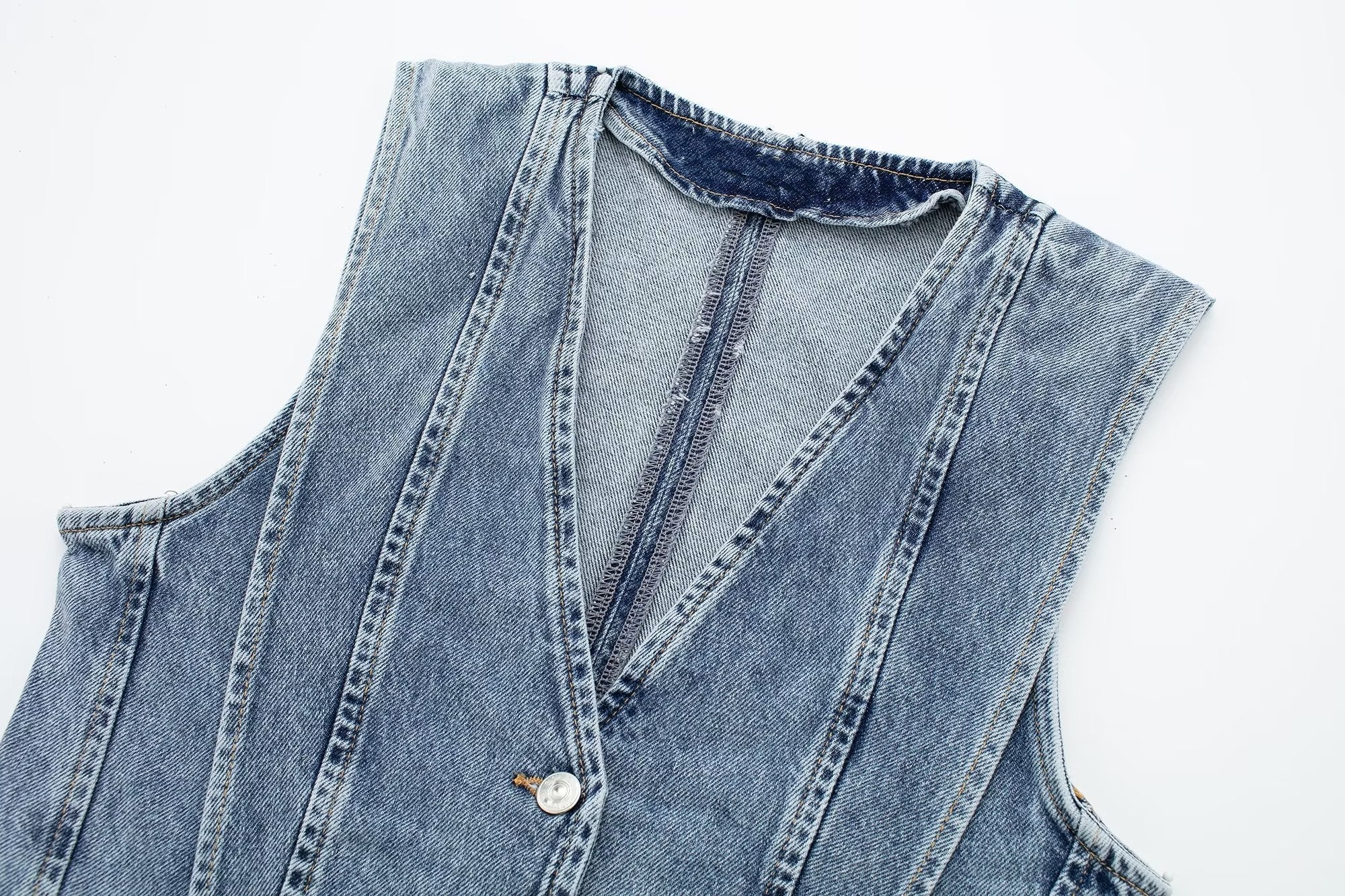 Denim Vest | Mouwloos | Knoopsluiting | Cropped Denim Vest | Vrouwenvest-Boetiek Moda