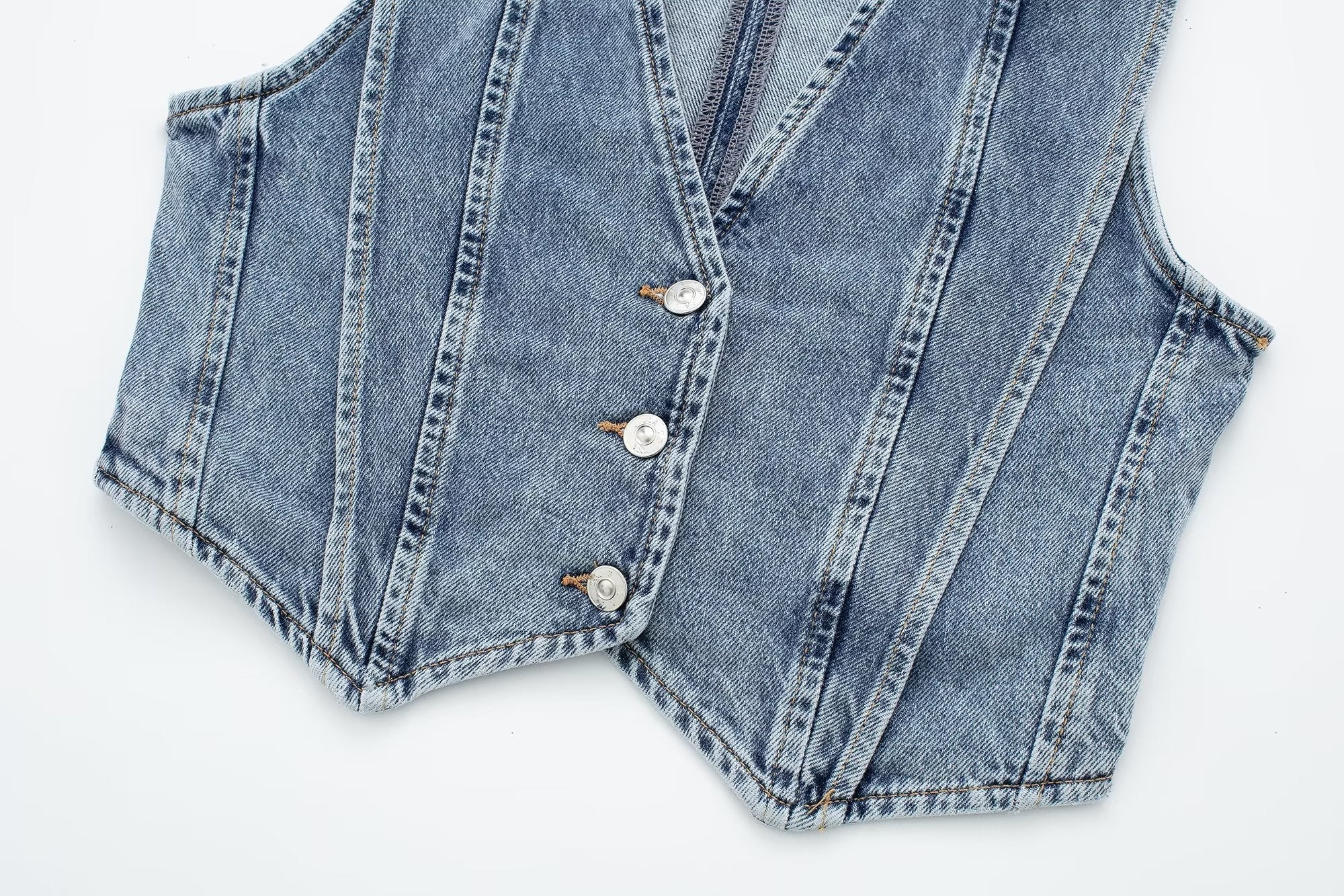 Denim Vest | Mouwloos | Knoopsluiting | Cropped Denim Vest | Vrouwenvest-Boetiek Moda