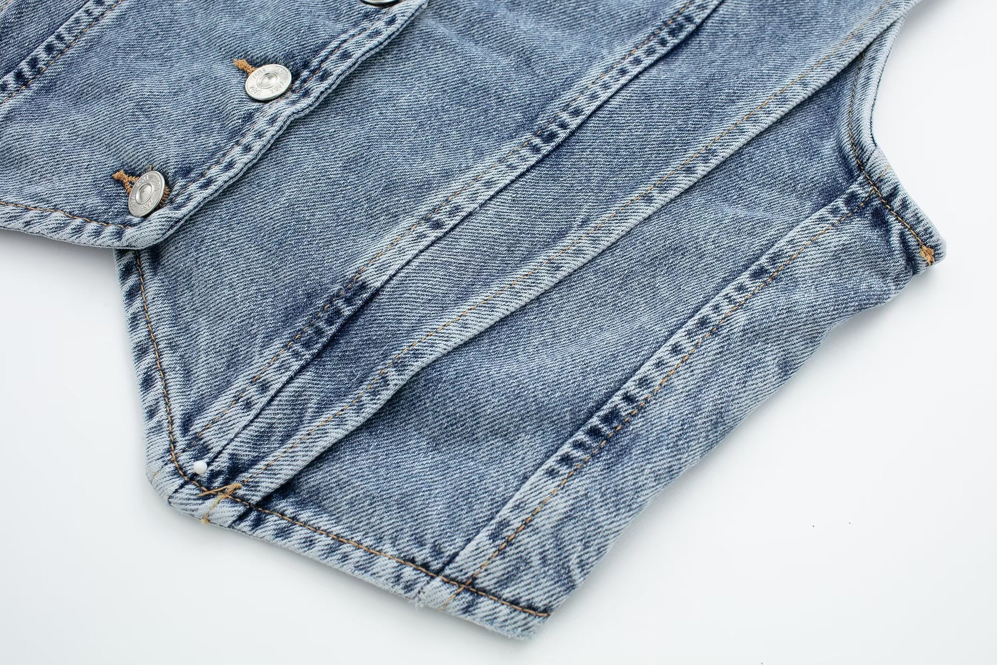 Denim Vest | Mouwloos | Knoopsluiting | Cropped Denim Vest | Vrouwenvest-Boetiek Moda