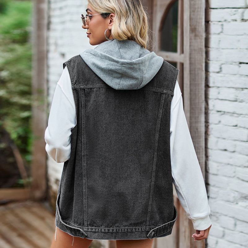 Denim Vesten - Mouwloos oversized denim damesvest-Boetiek Moda