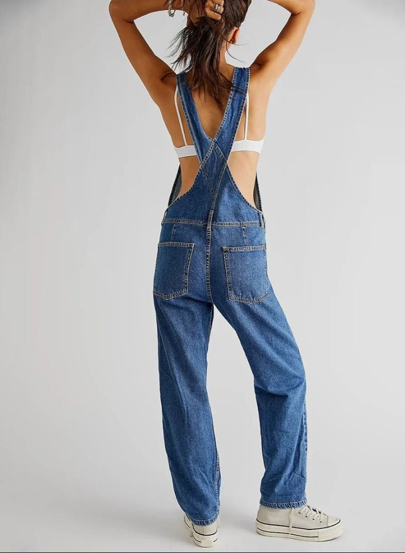 Denim tuinbroek - Casual - Mouwloos - Denim jumpsuit - Denim overall voor dames-Boetiek Moda