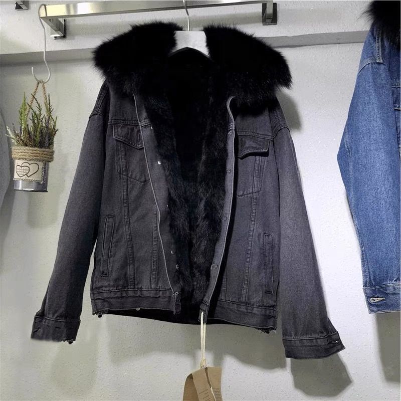 Denimjas met bontvoering | Warm | Nepbont | Winterjeansjas | Denimjas voor dames-Boetiek Moda