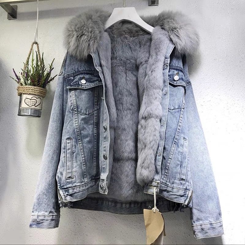 Denimjas met bontvoering | Warm | Nepbont | Winterjeansjas | Denimjas voor dames-Boetiek Moda