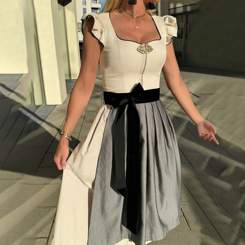 Dirndls - Witte Mouwloze Midi Oktoberfest Dirndl Jurk-Boetiek Moda