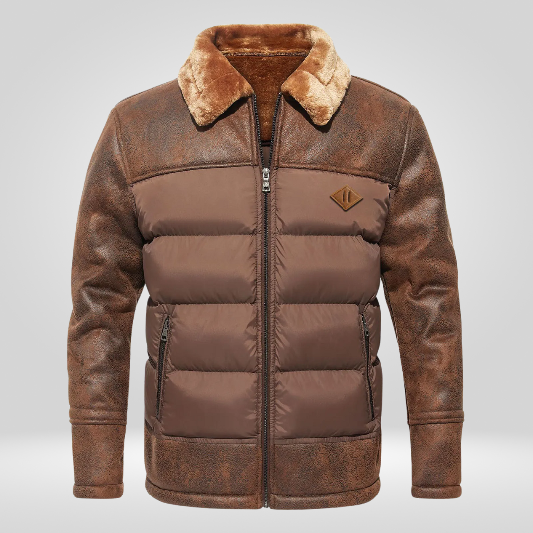 Donsjas – met rits – bontkraag – winterleren jas – winterjas voor mannen-Boetiek Moda