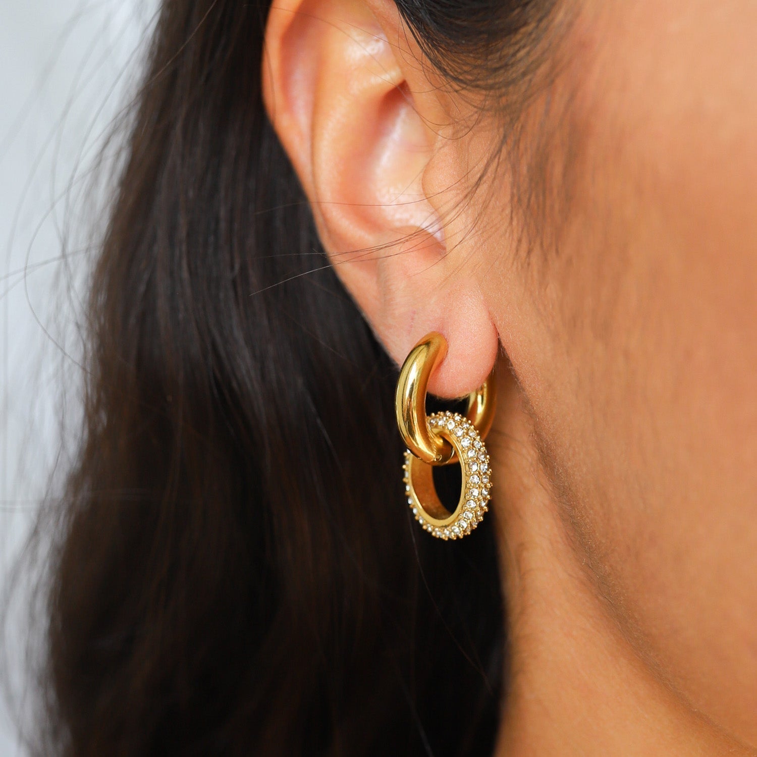 Dubbele hoepeloorbellen - Gouden zirkonia kleine hoepeloorbellen voor dames-Boetiek Moda