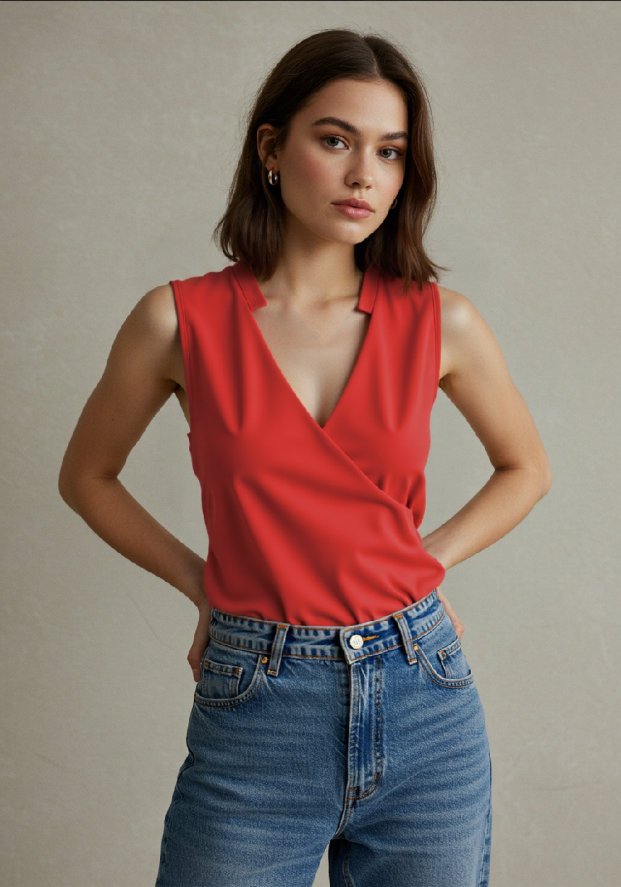 Elegante Top - Dames top zonder mouwen met V-hals-Boetiek Moda