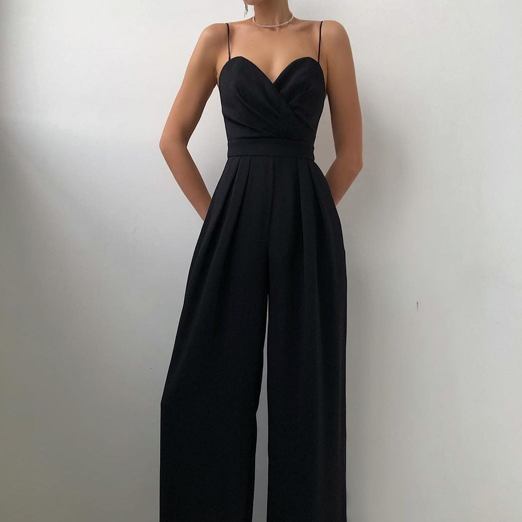 Elegante jumpsuit - Dames mouwloze geplooide jumpsuit met wijde pijpen voor feestjes-Boetiek Moda