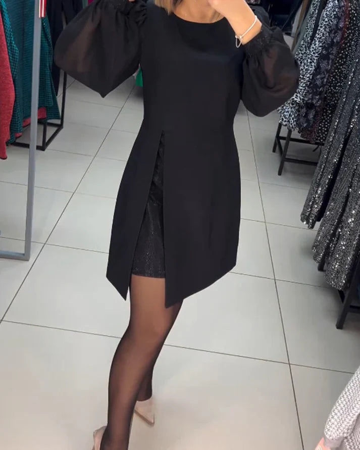 Elegante jurk - Lantaarnmouw - Knielengte - Jurk met lange mouwen - A-lijn jurk-Boetiek Moda