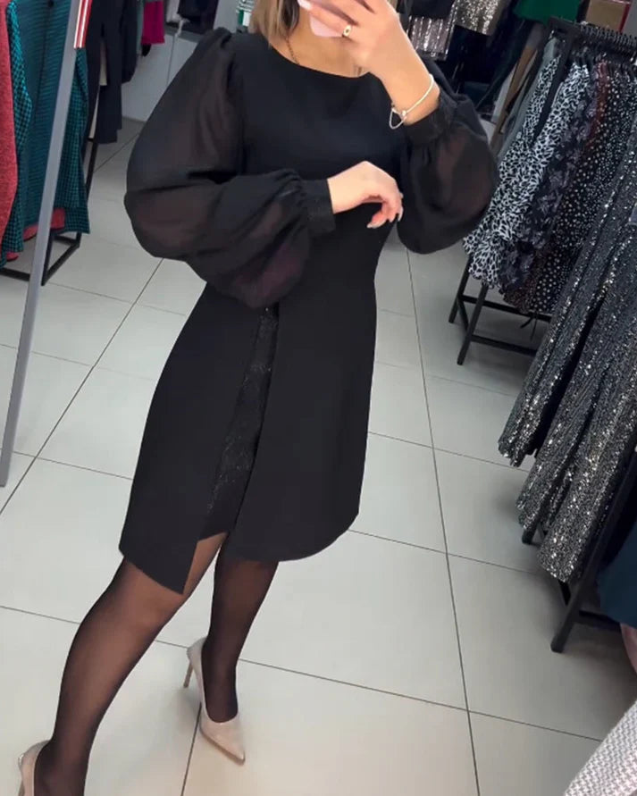 Elegante jurk - Lantaarnmouw - Knielengte - Jurk met lange mouwen - A-lijn jurk-Boetiek Moda