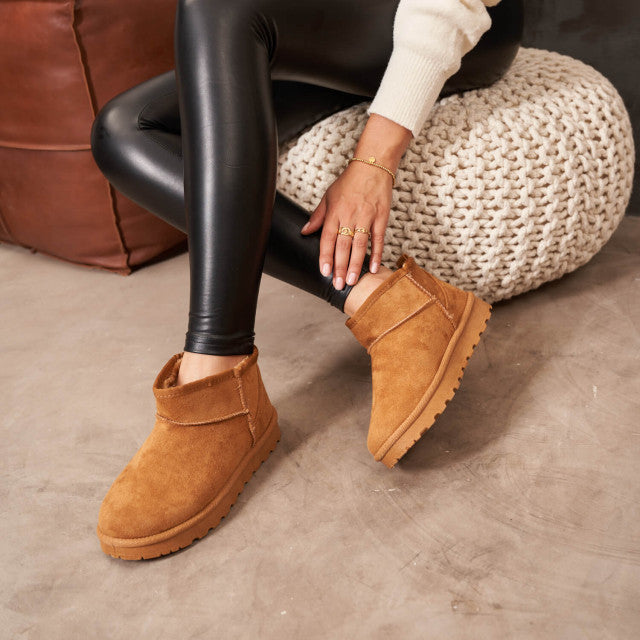 Enkellaarsjes - Slip-On - Met bont gevoerd - Winterlaarzen - Dameslaarzen-Boetiek Moda