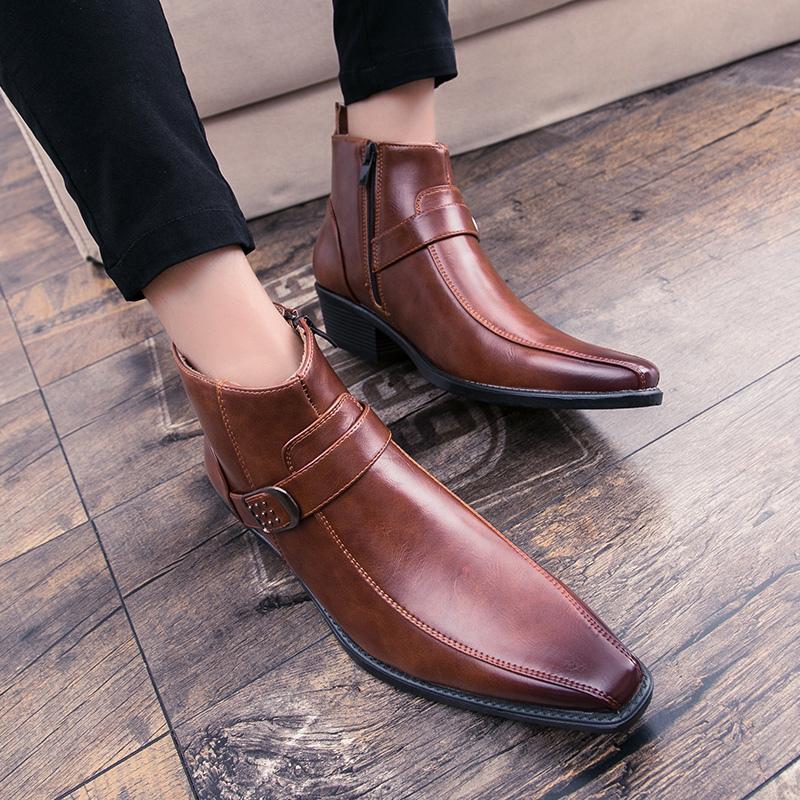 Enkellaarzen - Lage hakken met rits aan de zijkant en spitse neus voor heren-Boetiek Moda