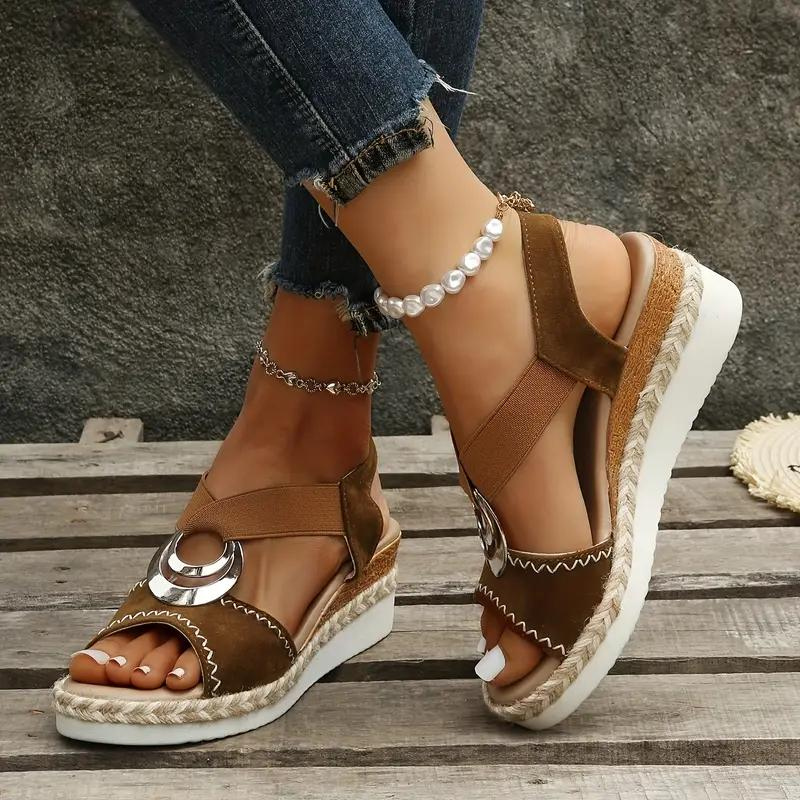 Espadrillesandalen, Platform, Elastische band, Sleehakken, Zomerschoenen-Boetiek Moda