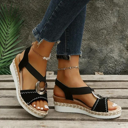 Espadrillesandalen, Platform, Elastische band, Sleehakken, Zomerschoenen-Boetiek Moda