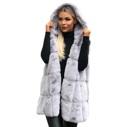Faux Bont Gilet - Vrouwen Mouwloos Winter Vest met Capuchon Bodywarmer-Boetiek Moda