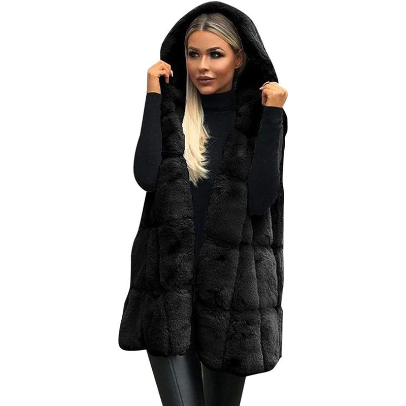 Faux Bont Gilet - Vrouwen Mouwloos Winter Vest met Capuchon Bodywarmer-Boetiek Moda