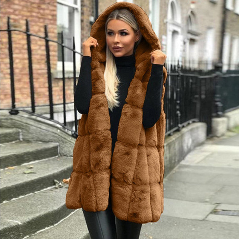 Faux Bont Gilet - Vrouwen Mouwloos Winter Vest met Capuchon Bodywarmer-Boetiek Moda
