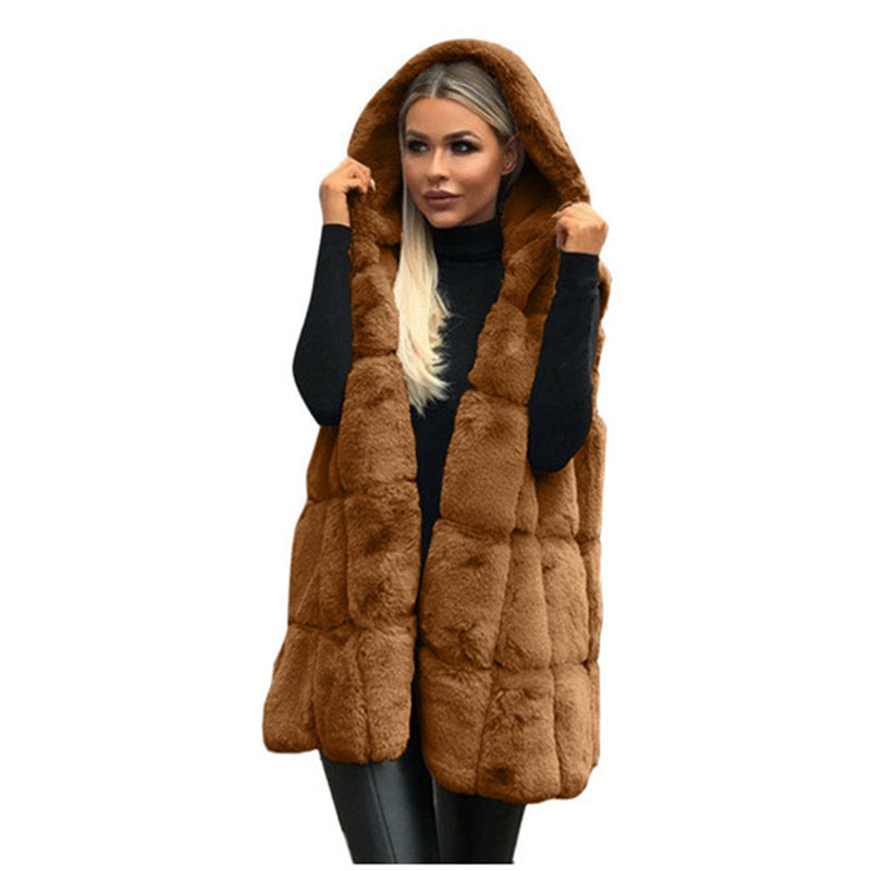 Faux Bont Gilet - Vrouwen Mouwloos Winter Vest met Capuchon Bodywarmer-Boetiek Moda
