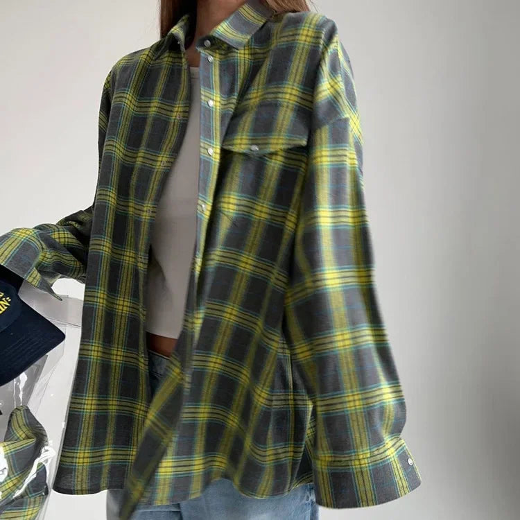 Flanellen overhemd - Katoen - Ruit - Oversized overhemd - Flanellen overhemden voor dames-Boetiek Moda