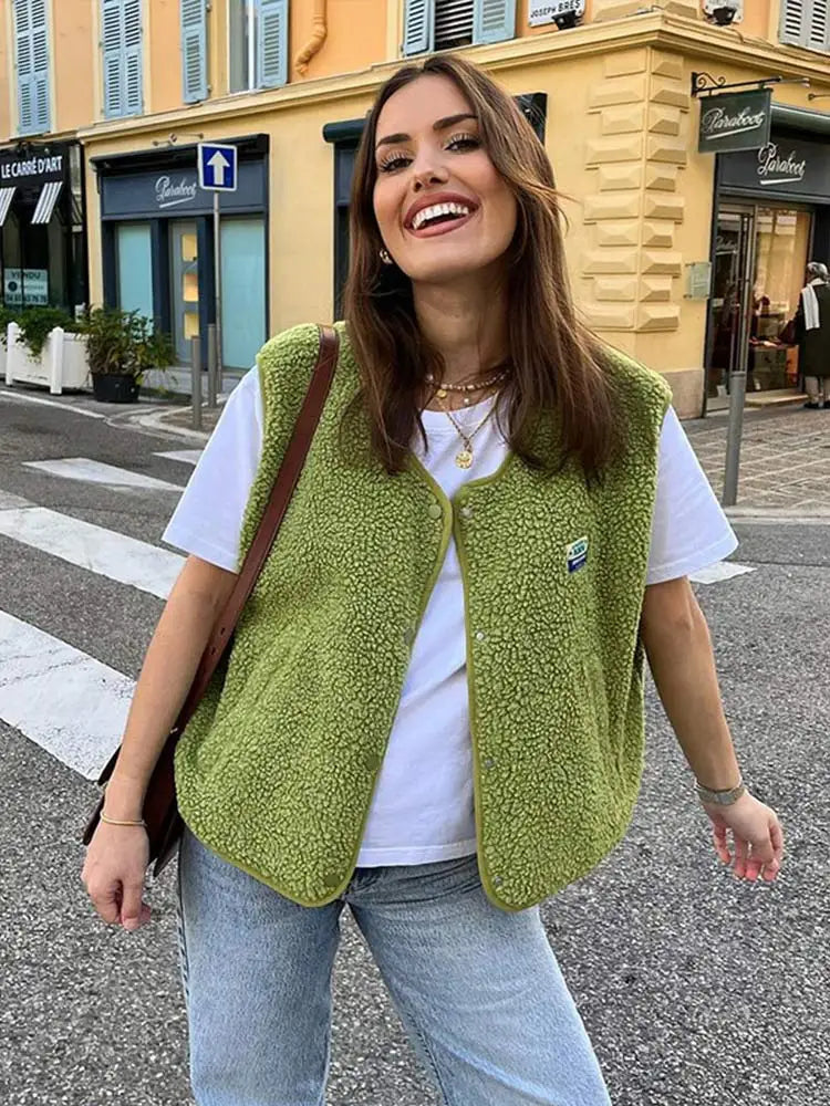 Fleece Gilet - Mouwloos - Los model - Bodywarmer - Fleece Vest Jas Dames-Boetiek Moda