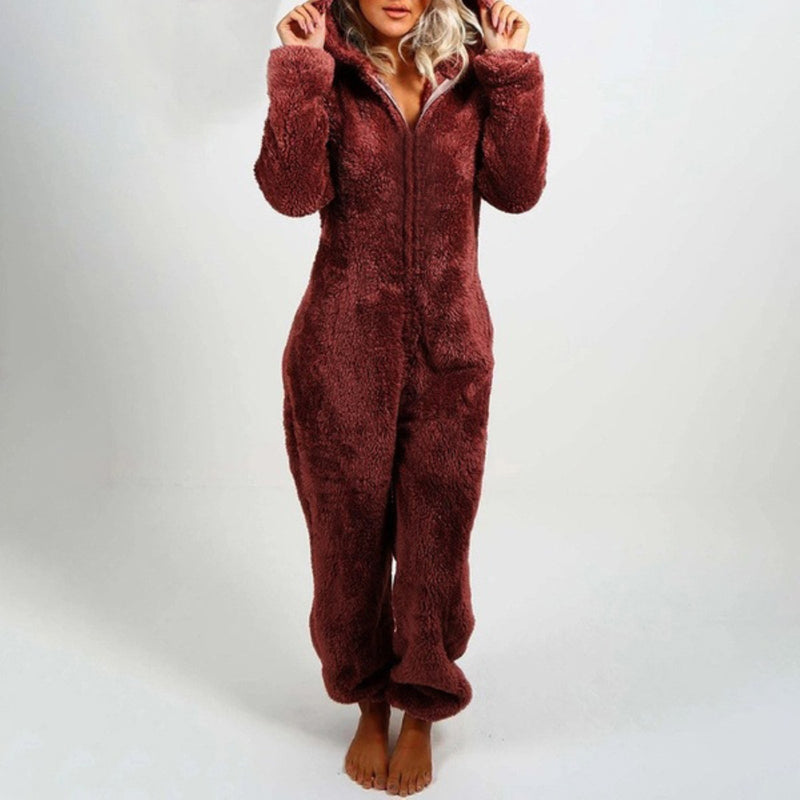Fleece Jumpsuit | Lange Mouwen | Capuchon | Fleece Overalls | Dames Loungewear-Boetiek Moda