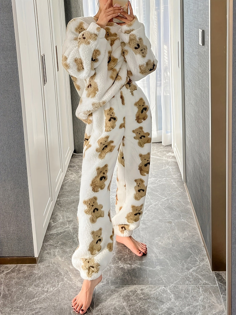 Fleece Pyjama - Teddybeer - Lange Mouw - Fluffy Pyjama - Winterpyjama voor Vrouwen-Boetiek Moda