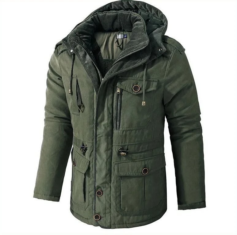 Fleece gevoerde jas - Warme heren winterjas met capuchon en zakken-Boetiek Moda