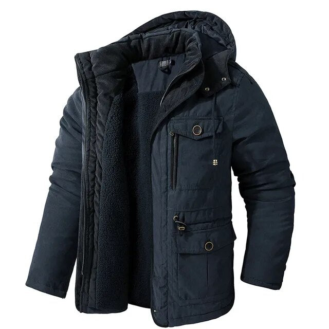 Fleece gevoerde jas - Warme heren winterjas met capuchon en zakken-Boetiek Moda