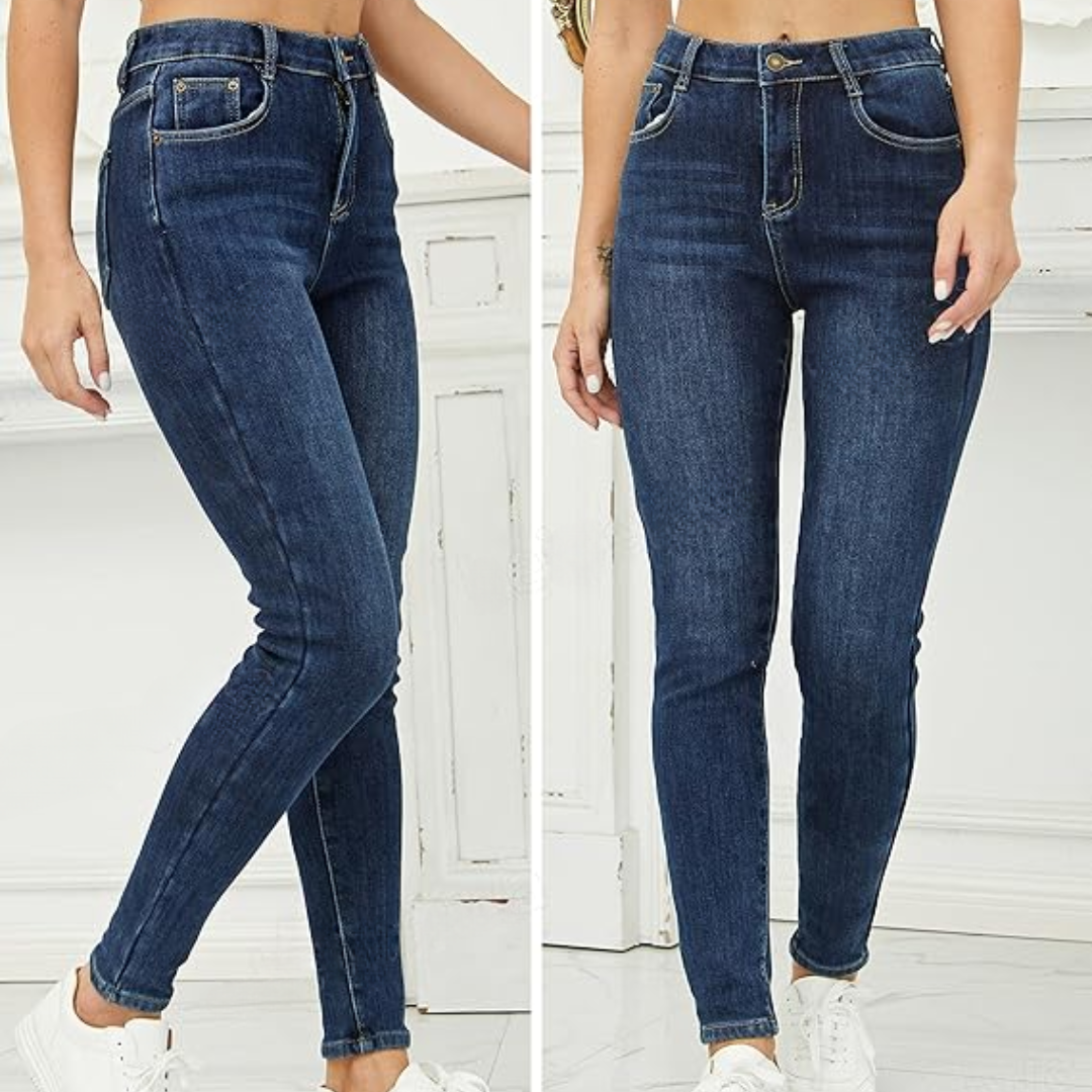 Fleece gevoerde jeans - Hoge taille - Winter - Skinny jeans - Damesjeans-Boetiek Moda