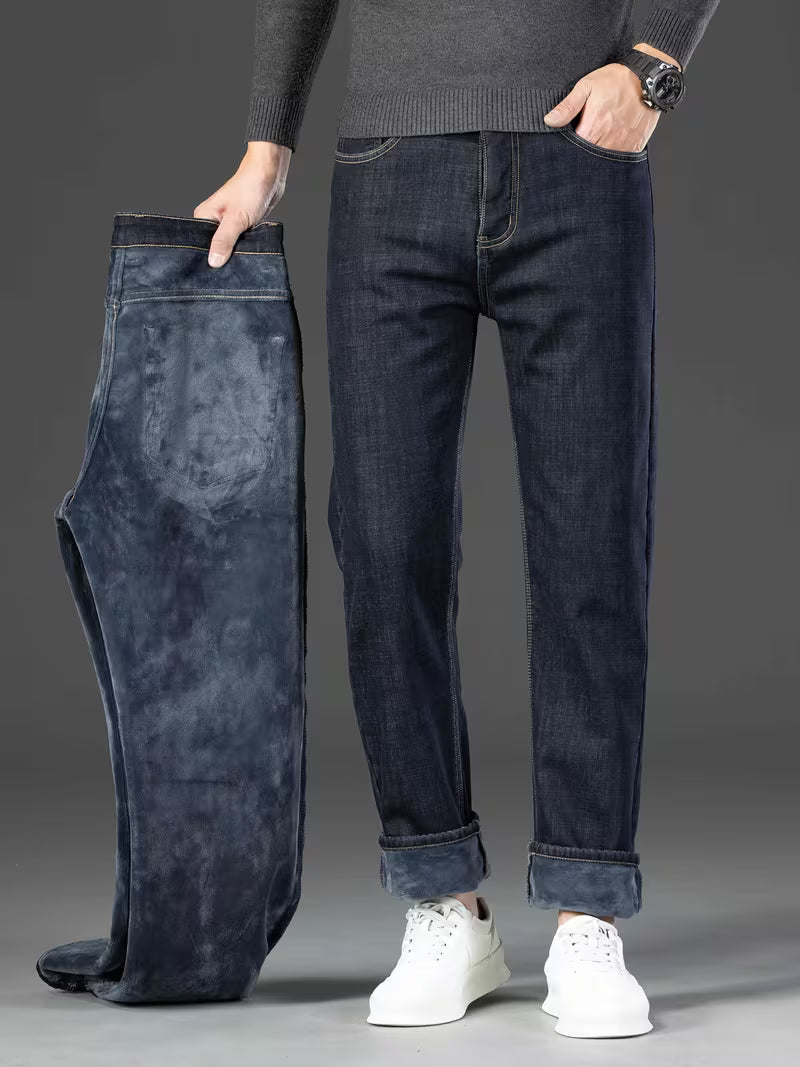 Fleece gevoerde jeans - Stretch jeans met rechte pijpen voor heren-Boetiek Moda