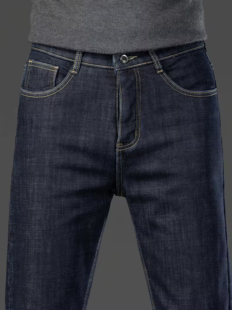 Fleece gevoerde jeans - Stretch jeans met rechte pijpen voor heren-Boetiek Moda