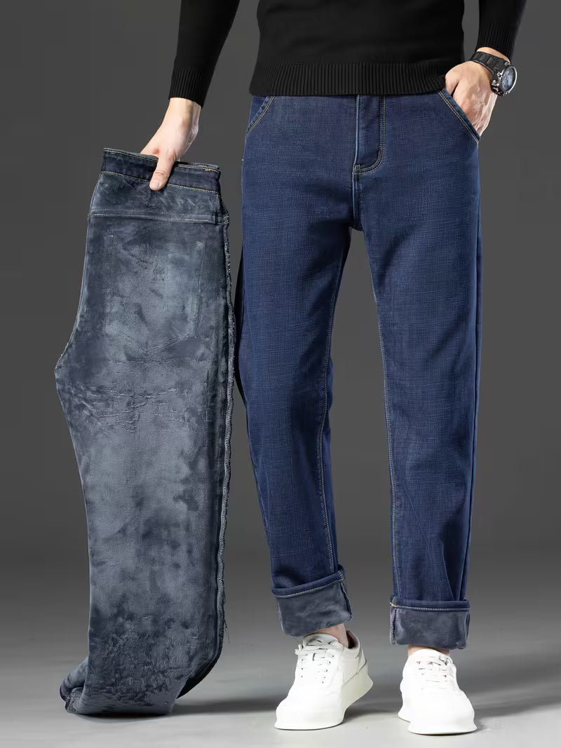 Fleece gevoerde jeans - Stretch jeans met rechte pijpen voor heren-Boetiek Moda