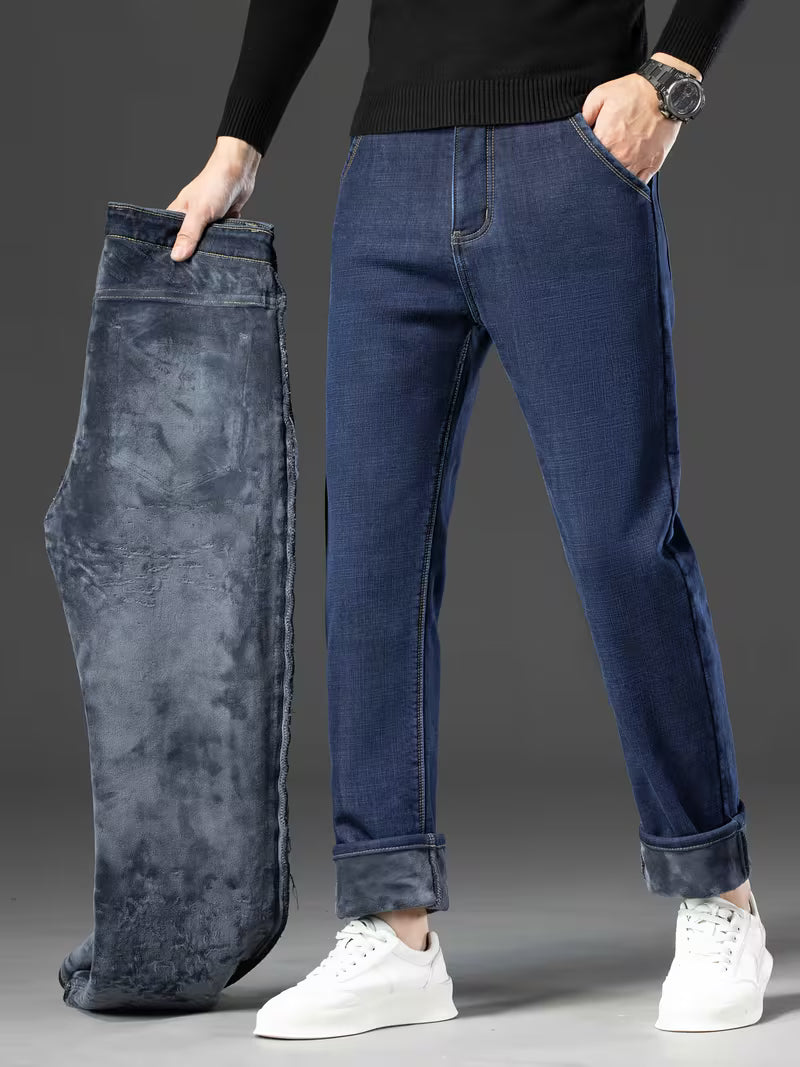 Fleece gevoerde jeans - Stretch jeans met rechte pijpen voor heren-Boetiek Moda