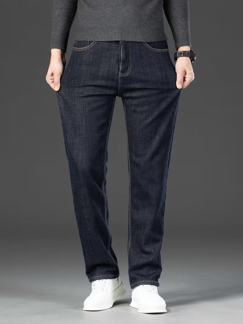 Fleece gevoerde jeans - Stretch jeans met rechte pijpen voor heren-Boetiek Moda
