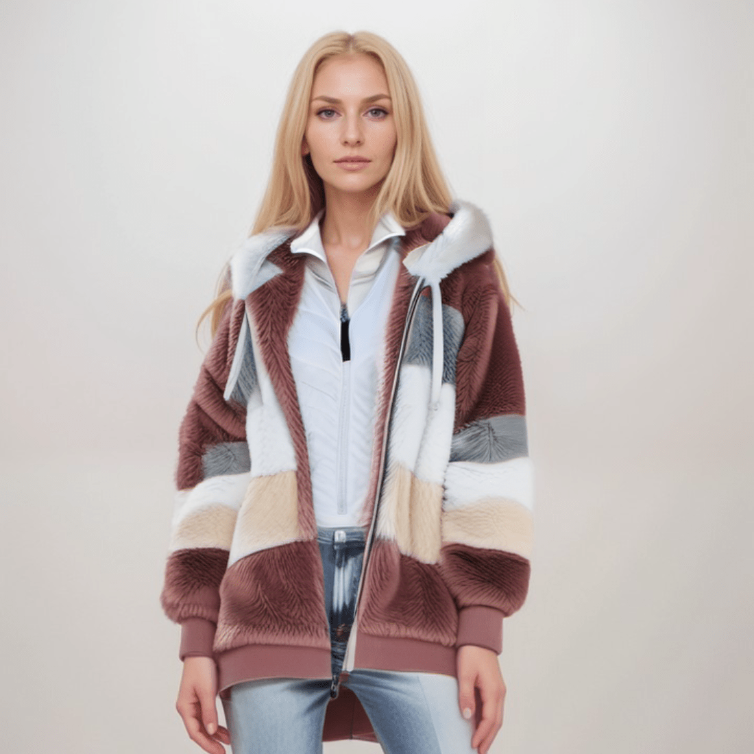 Fleecejack - Grote Zip-Up Hoodie met imitatiebont voor dames-Boetiek Moda