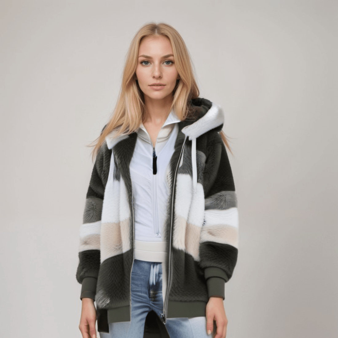 Fleecejack - Grote Zip-Up Hoodie met imitatiebont voor dames-Boetiek Moda