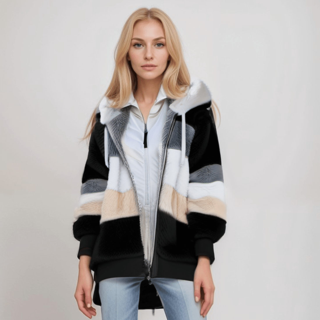 Fleecejack - Grote Zip-Up Hoodie met imitatiebont voor dames-Boetiek Moda